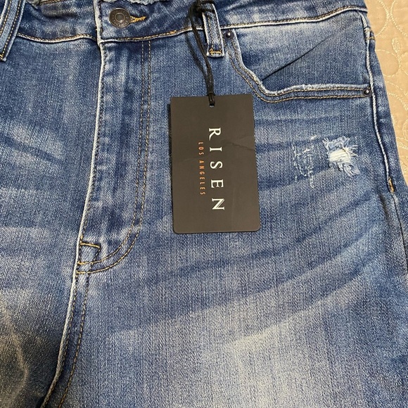 Risen Frayed Distressed Straight Leg Denim Jeans RDP1262 Womans Size 32/15 NWT - Picture 12 of 14